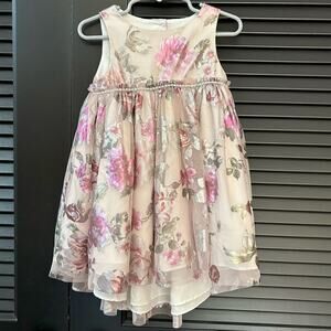 Pastourelle by Pippa & Julie, Pink and Silver Mesh Floral Party Dress, Size 24 M